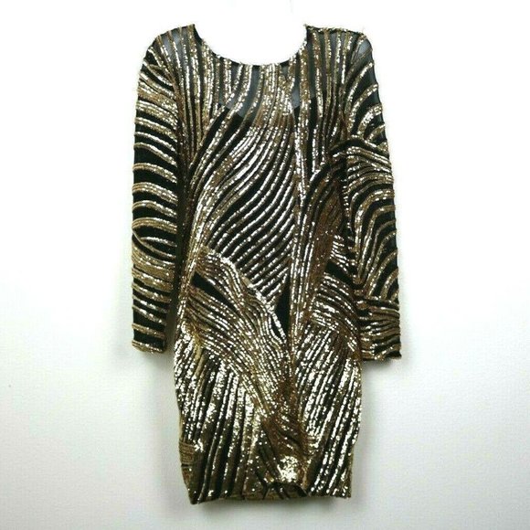 Camille Dresses & Skirts - Camille Womens Dress Long Sleeve Sheer Sequins Zip